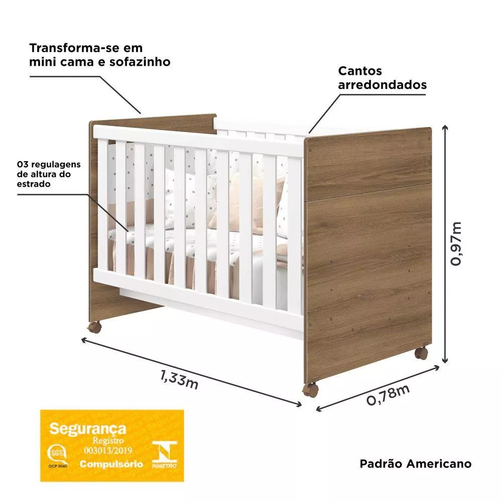 Image 2 of 5 of Berço Americano Katatau Multifuncional 3 em 1 Branco Brilho Mezzo Fosco Reller