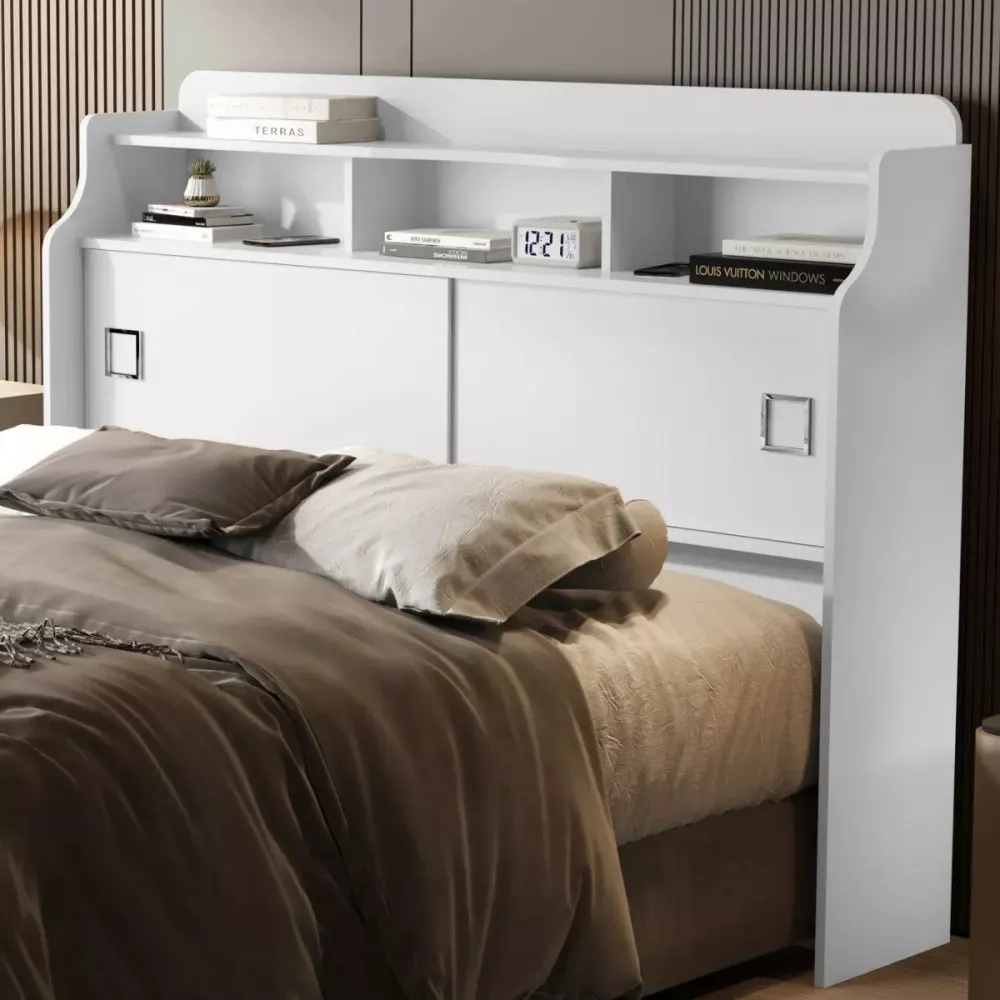 Image 1 of 5 of Cabeceira Jessica para Cama Casal Branco Brilho RV Móveis