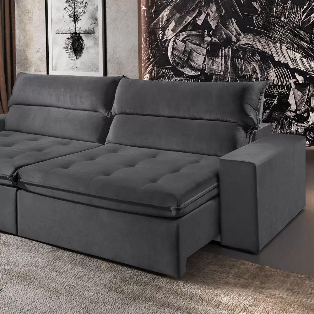 Image 2 of 5 of Sofa Retratil Reclinavel Santorini 2.50m Veludo Grafite Montano