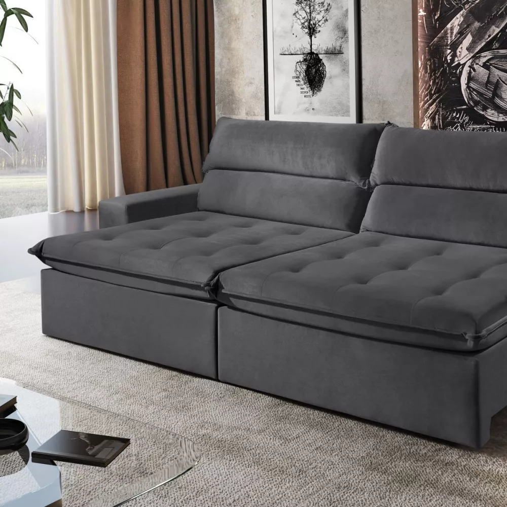 Image 3 of 5 of Sofa Retratil Reclinavel Santorini 2.50m Veludo Grafite Montano