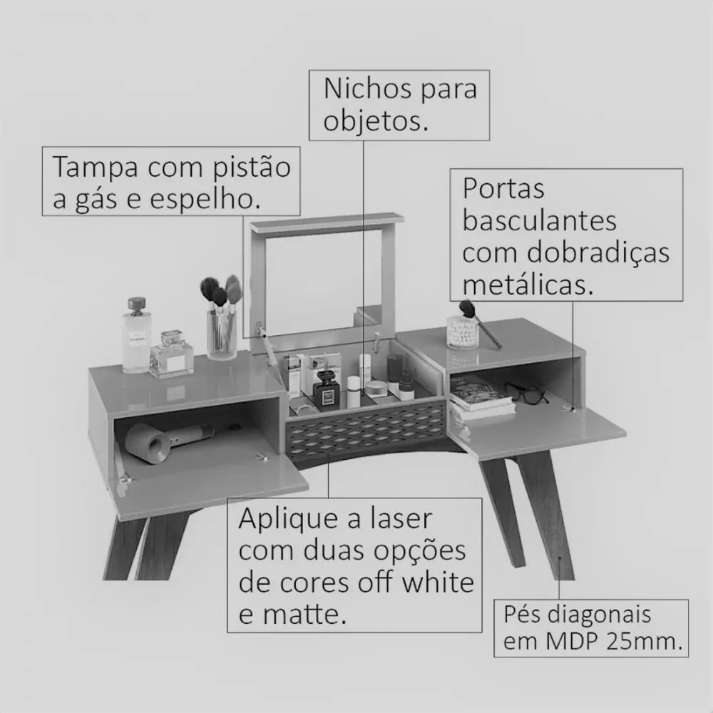 Image 1 of 3 of Aparador Multifuncional Star Com Espelho Cedro Off White Frade Grappa