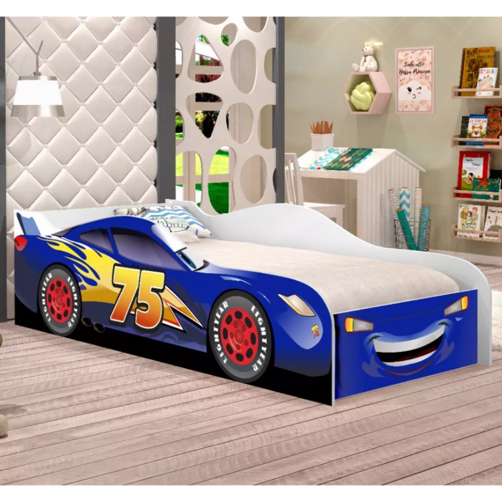 Image 1 of 3 of Cama Carro Solteiro 88x188 Azul VJ Moveis
