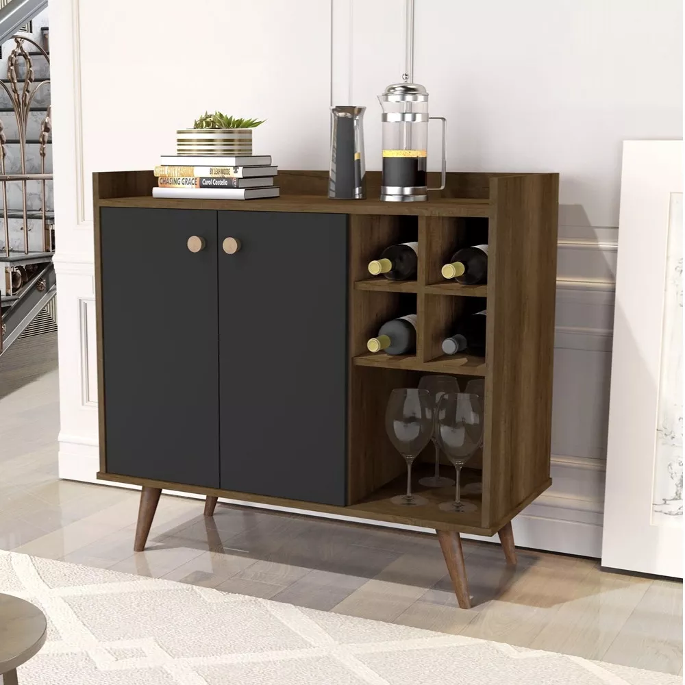 Image 1 of 4 of Aparador Buffet Adega 2 Portas Canela Com Preto 1212 Jb Bechara