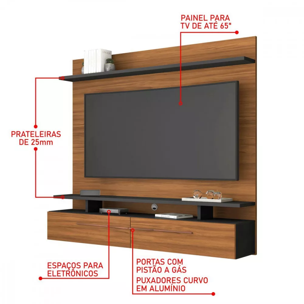 Image 2 of 6 of Painel Para TV Até 65 Polegadas Freijo Trend/Preto Tx Intense Notável