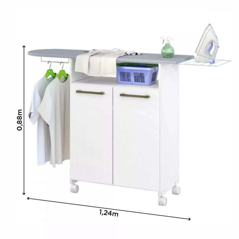 Image 1 of 4 of Tabua de Passar Roupa Primor Com 2 Portas e Cabideiro Branco Zanzini