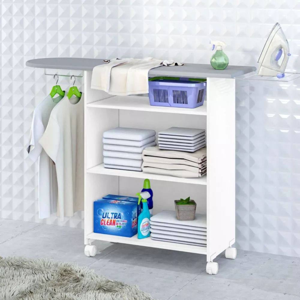 Image 2 of 4 of Tabua de Passar Roupa Primor Com 2 Portas e Cabideiro Branco Zanzini