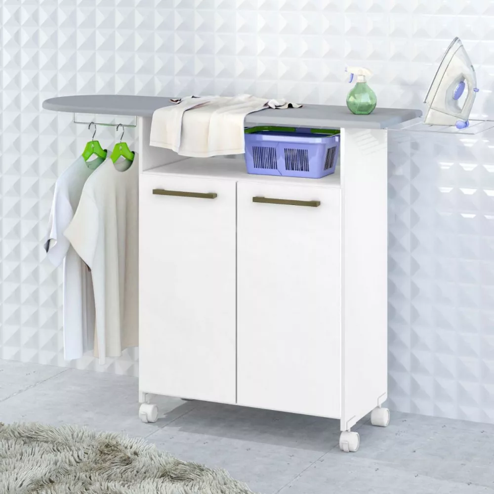 Image 3 of 4 of Tabua de Passar Roupa Primor Com 2 Portas e Cabideiro Branco Zanzini