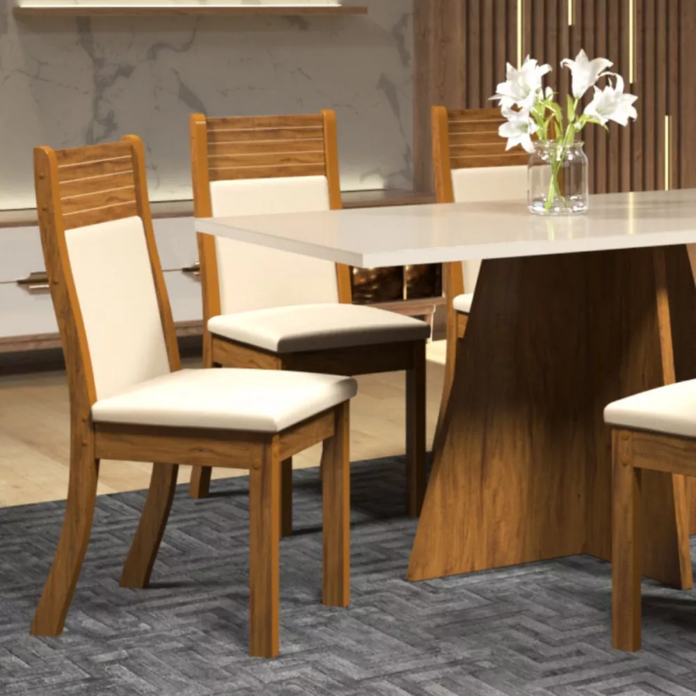 Image 2 of 4 of Mesa Dailus com 6 Cadeiras Roma Imbuia Tecido Veludo Pastel Viero