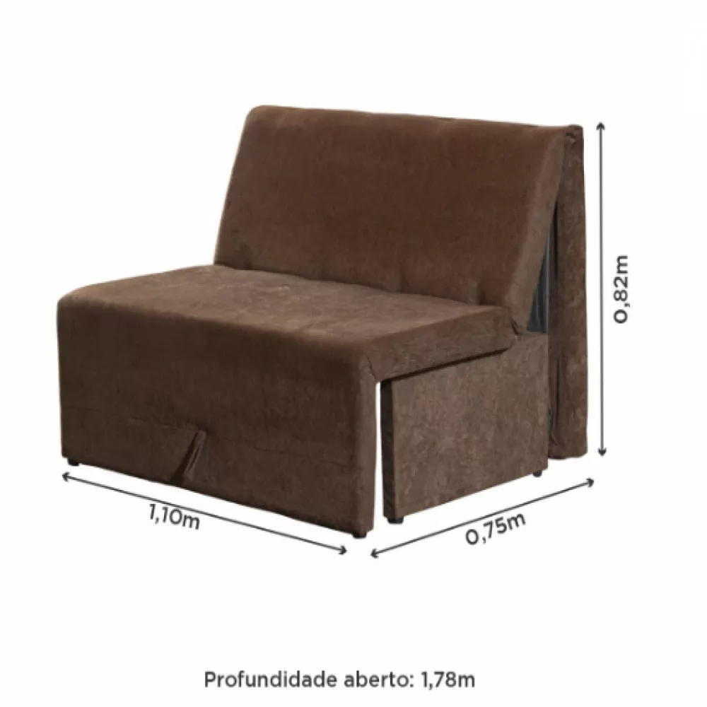 Image 3 of 4 of Sofá-cama 2 Lugares Mirante Veludo Marrom Mamflex