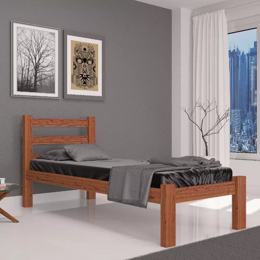 Image 1 of 4 of Cama Solteiro Madeira Pinus Maciço Araúna com Colchão Topázio D23 Prorelax