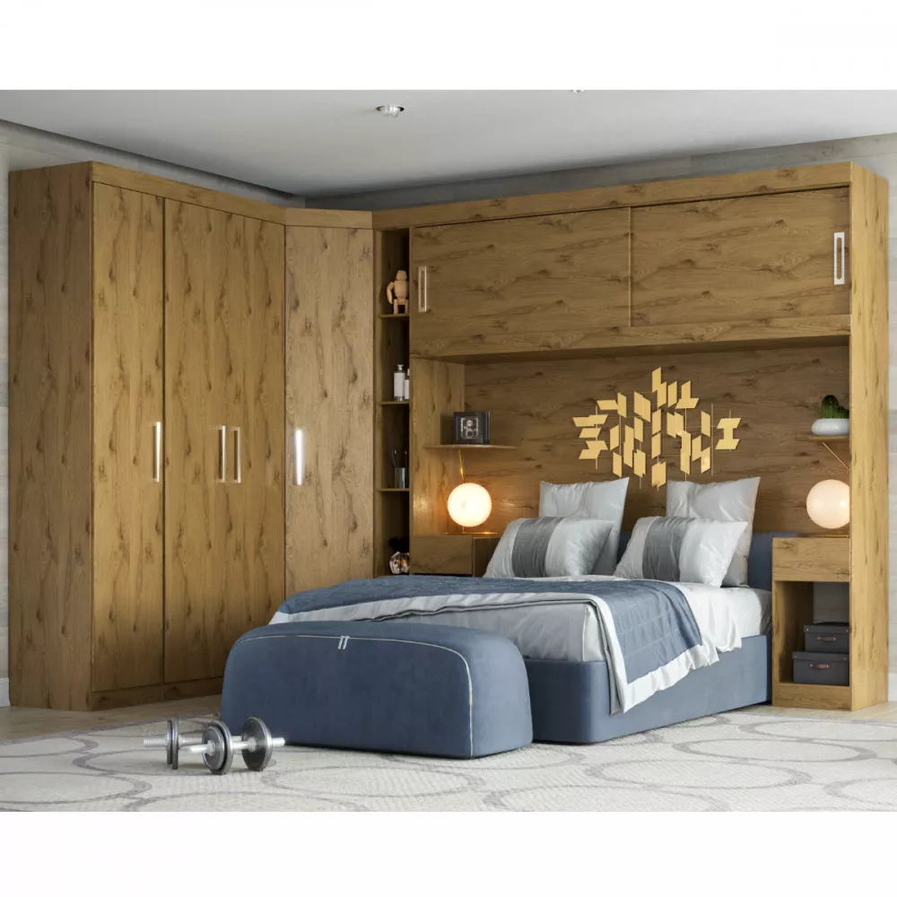 Image 0 of 11 of Guarda Roupa Modulado de Canto Casal Ipe Nobre Genova Batrol