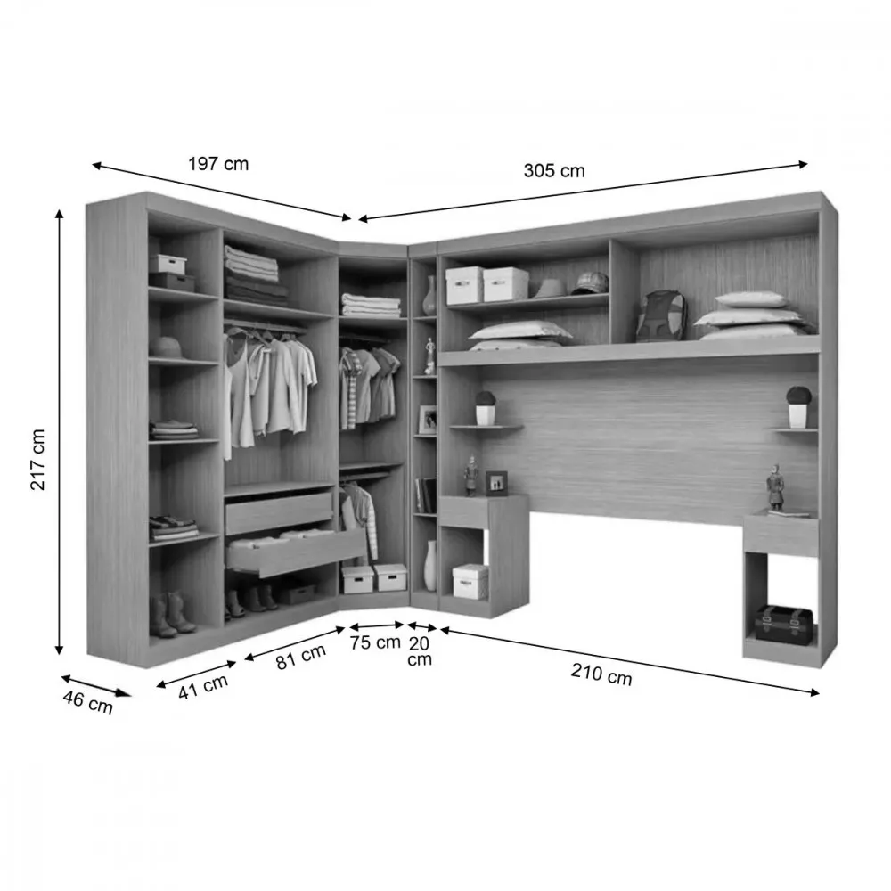 Image 1 of 11 of Guarda Roupa Modulado de Canto Casal Ipe Nobre Genova Batrol