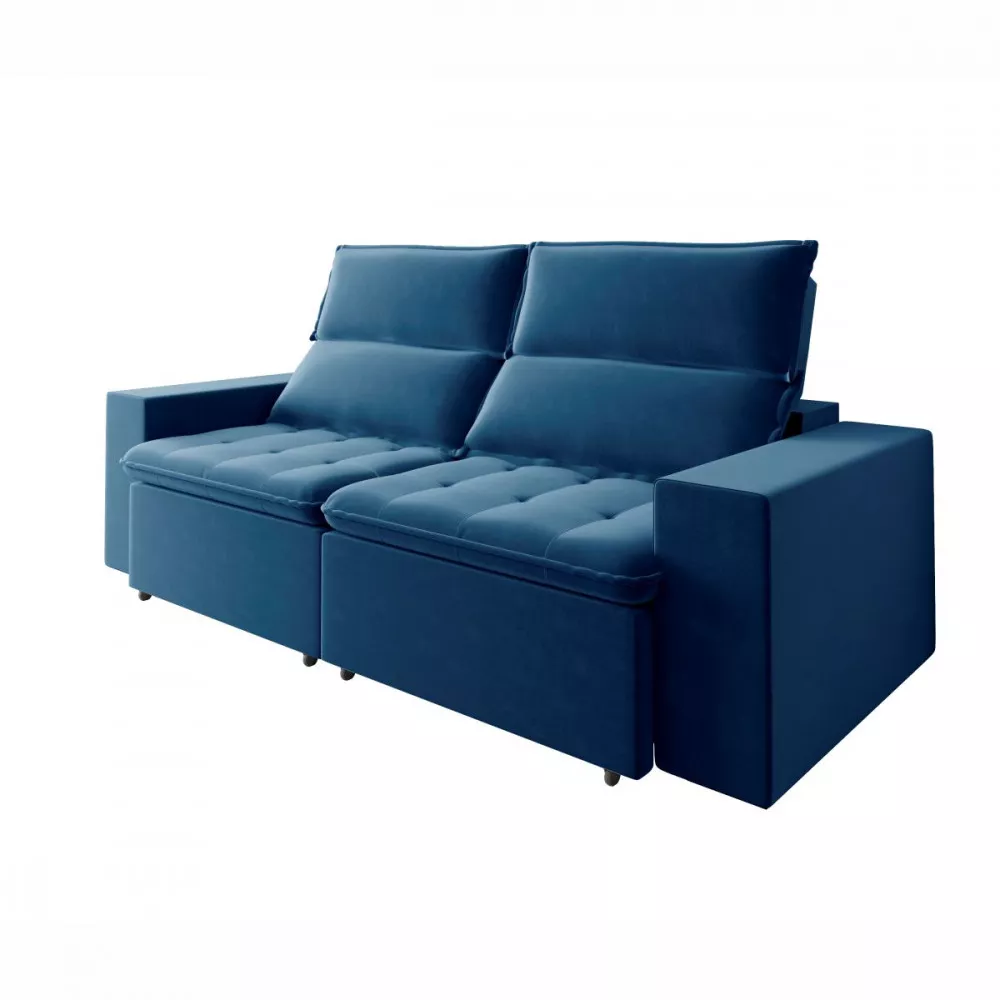 Image 1 of 6 of Sofá Retrátil Reclinável 3050 Bahamas 2.50m Veludo Azul Marinho MamFlex