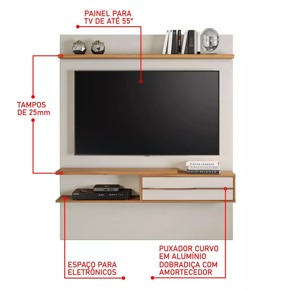 Image 2 of 4 of Painel Para TV Até 55 Polegadas Off White/Freijo Trend Notável