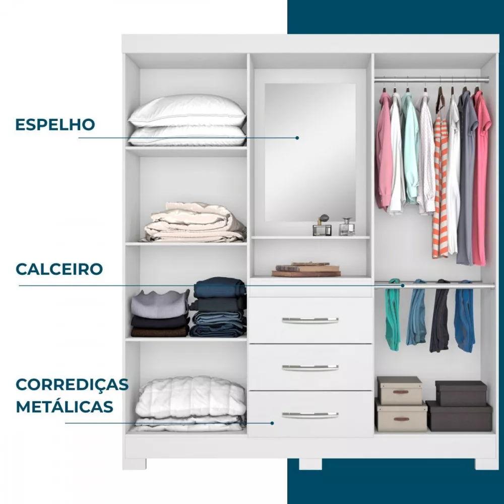 Image 4 of 6 of Guarda Roupa Capelinha 4 Portas e 3 Gavetas com Espelhos Notável