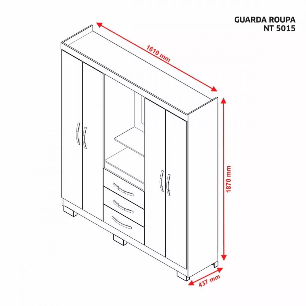 Image 5 of 6 of Guarda Roupa Capelinha 4 Portas e 3 Gavetas com Espelhos Notável