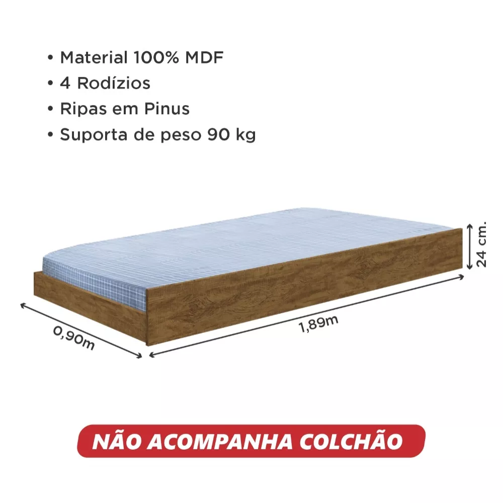 Image 1 of 2 of Cama Auxiliar Solteiro Canela Wood Melissa Geval