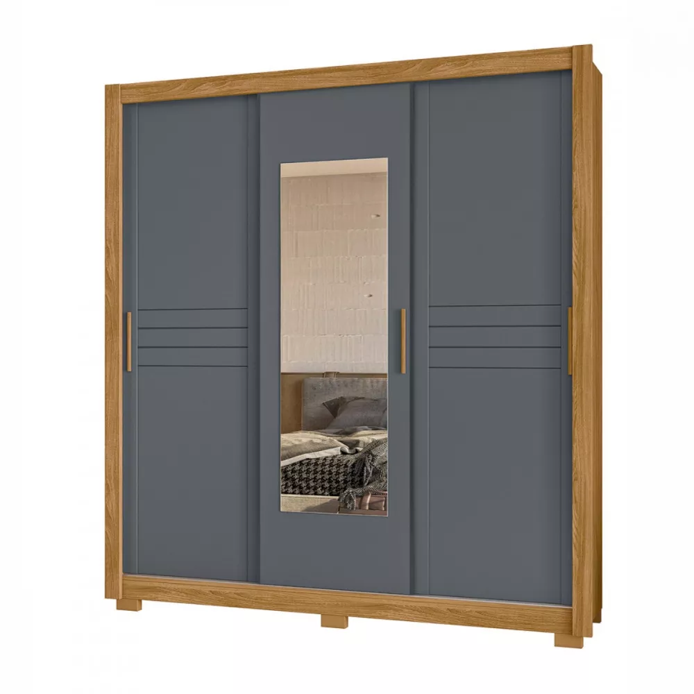 Image 0 of 4 of Guarda Roupa Casal Canada 3 Portas Correr Com Espelho Freijo Cinza Moval