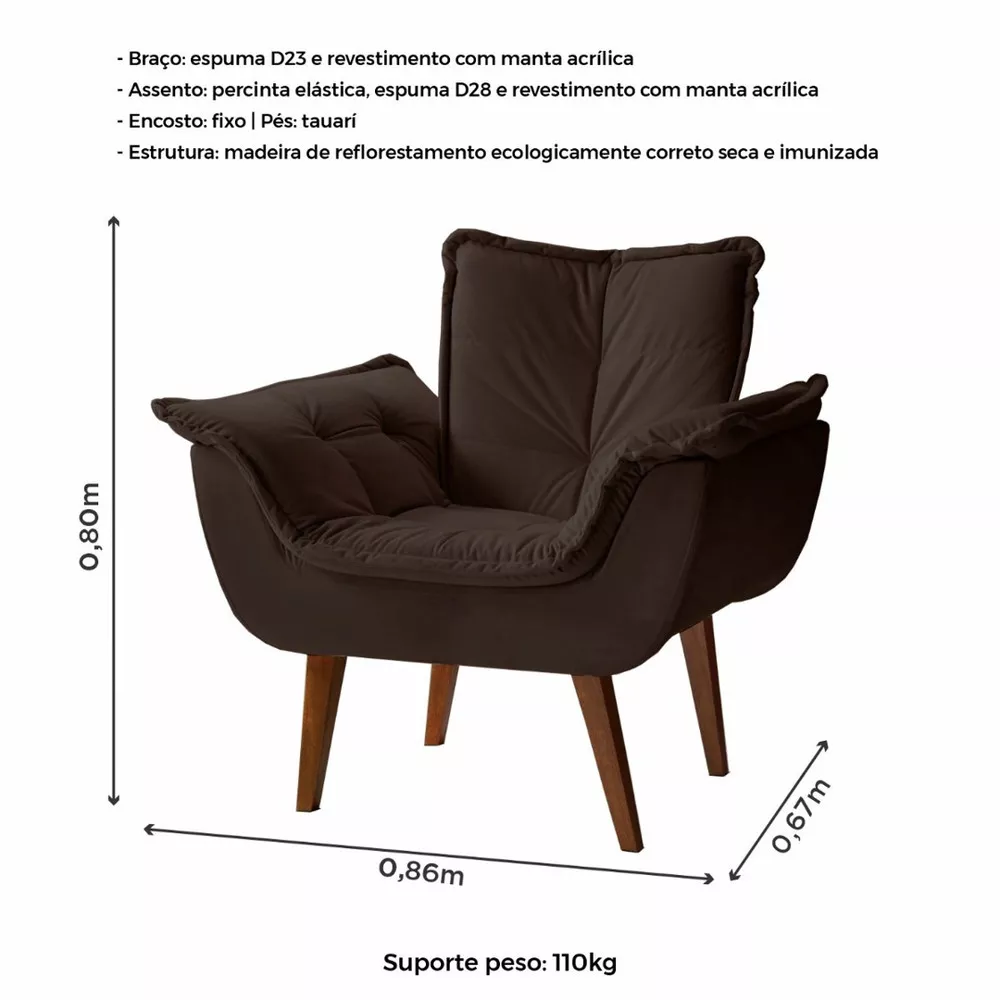 Image 2 of 4 of Poltrona Decorativa Eros Tecido Veludo Jolie Marrom Montano