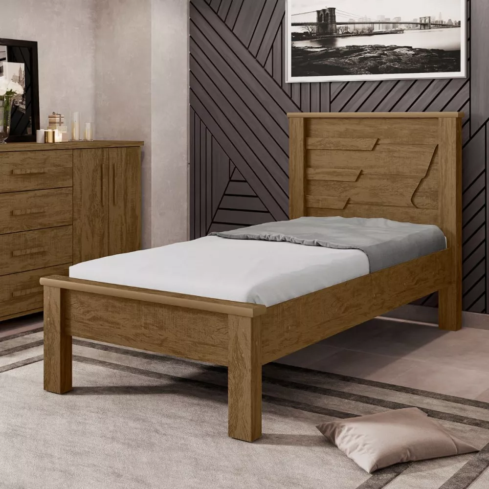 Image 1 of 3 of Cama Solteiro Barcelona Monteserrat 090 Canela Wood Geval