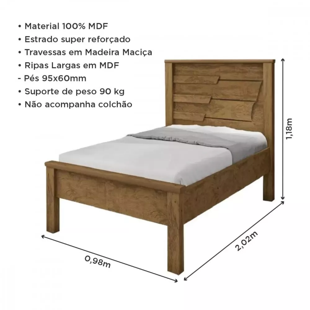 Image 2 of 3 of Cama Solteiro Barcelona Monteserrat 090 Canela Wood Geval