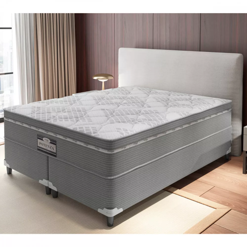 Image 1 of 4 of Cama Box King Potenza 193x203x58 Molas LFK Cinza e Banco Portobel