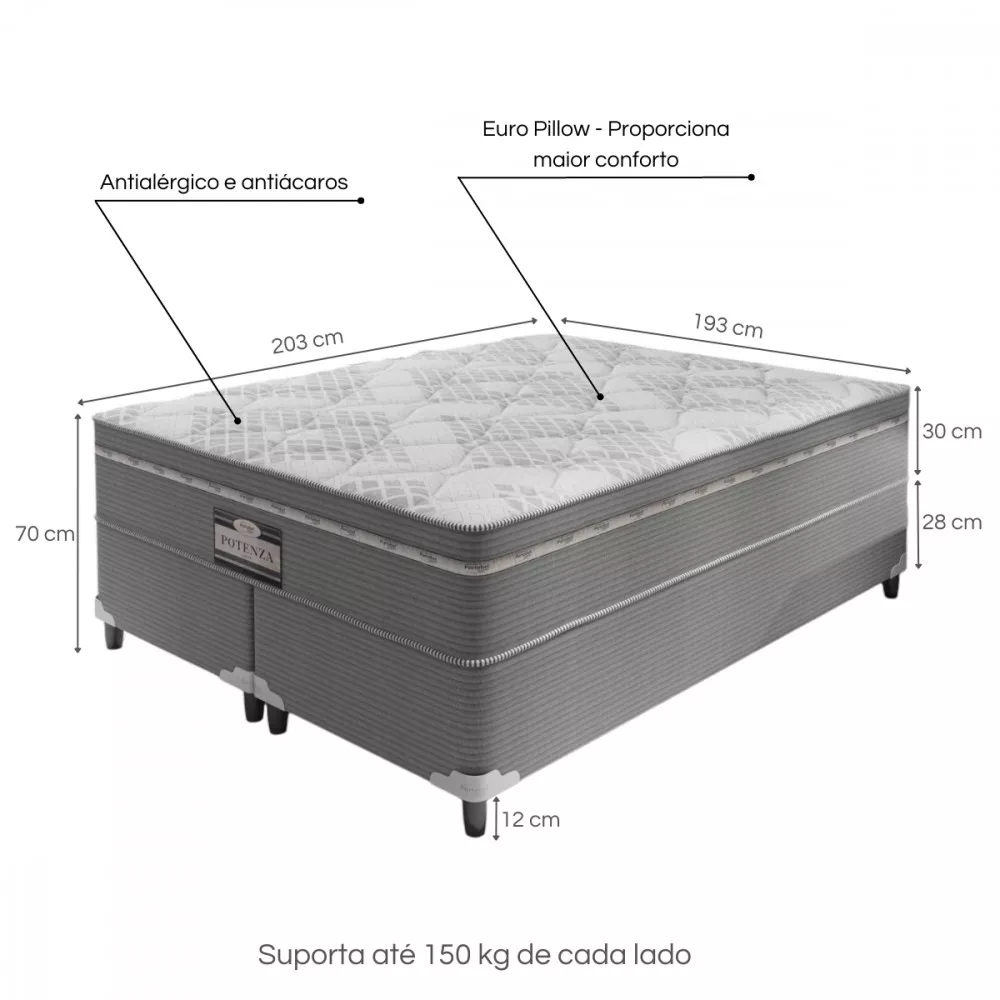 Image 3 of 4 of Cama Box King Potenza 193x203x58 Molas LFK Cinza e Banco Portobel
