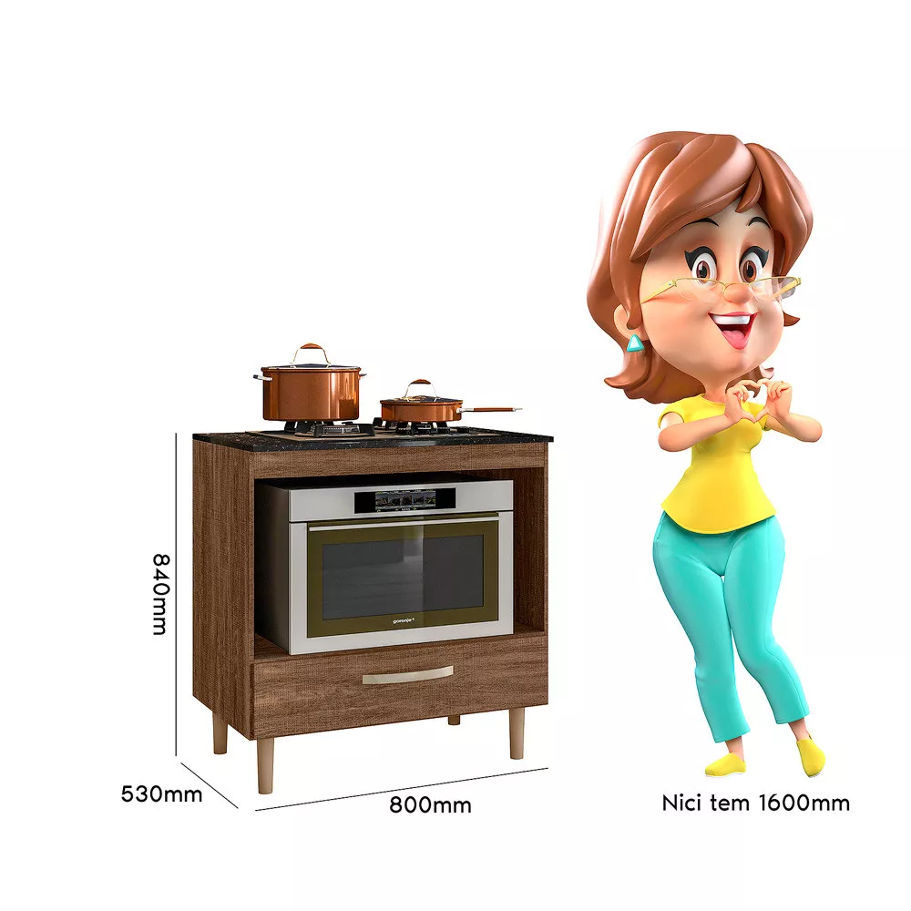 Image 2 of 3 of Balcao Cooktop e Forno Com 1 Gaveta Evora Rustico Nicioli
