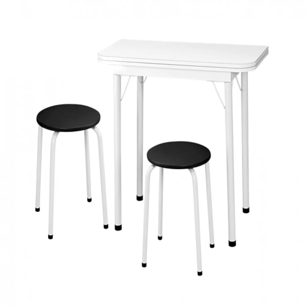 Image 1 of 5 of Mesa Dobrável Branca com 2 Banquetas Fil Móveis