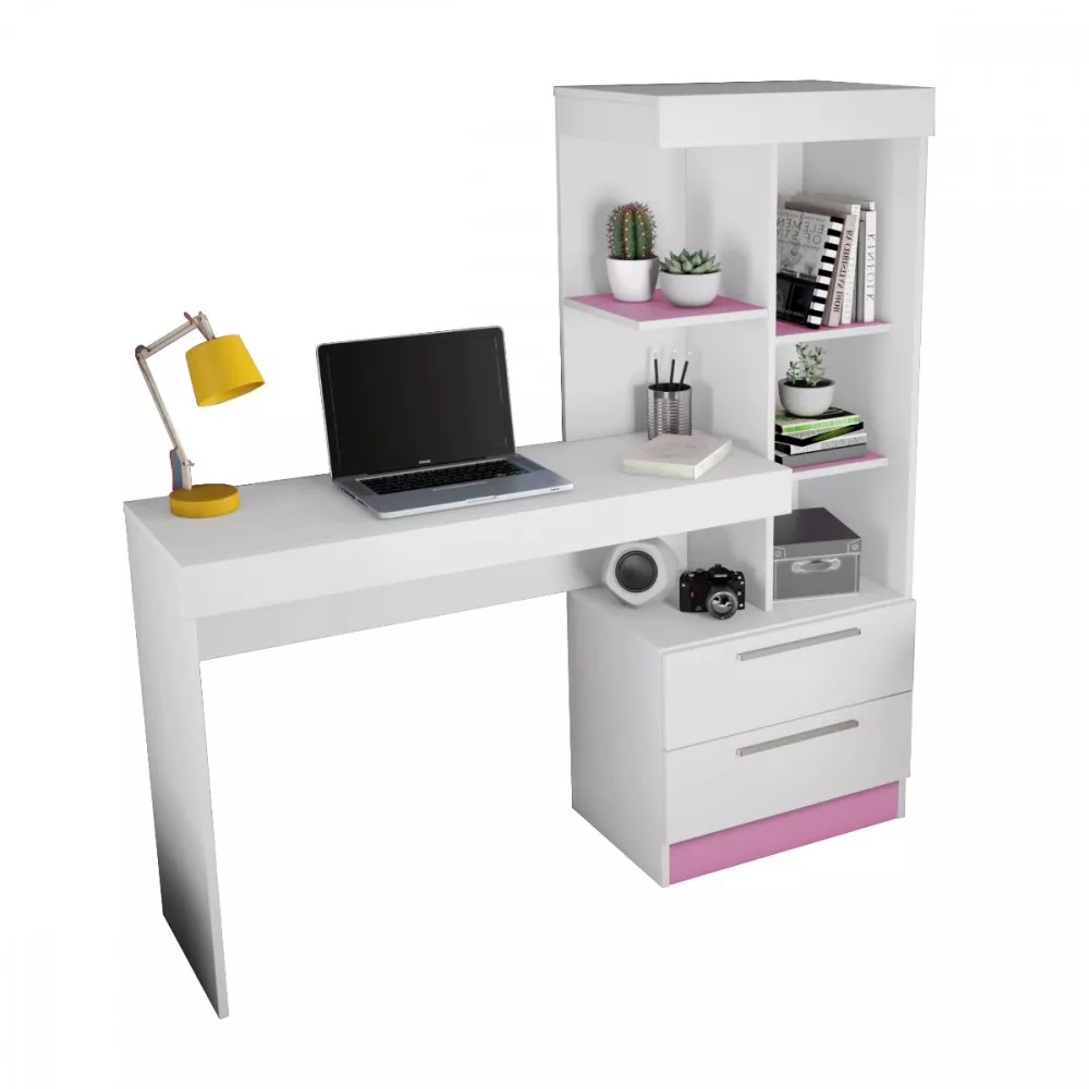 Image 1 of 7 of Mesa para Escritório com Estante e 2 Gavetas Flex Office Notável