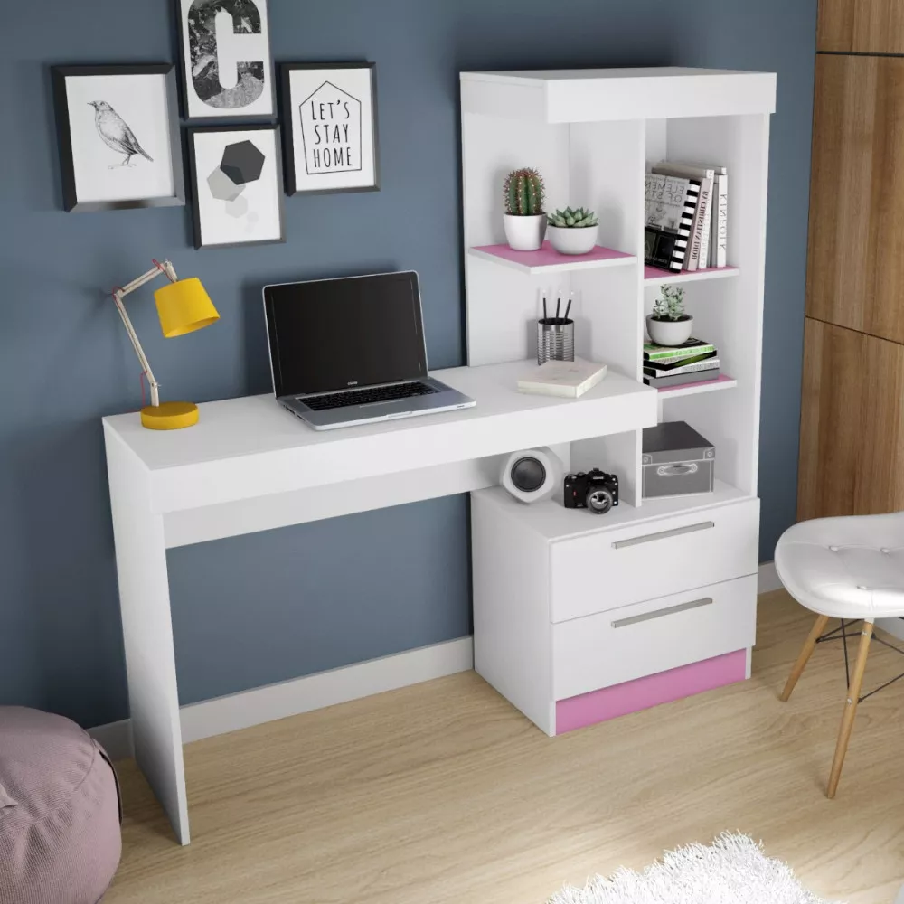 Image 3 of 7 of Mesa para Escritório com Estante e 2 Gavetas Flex Office Notável