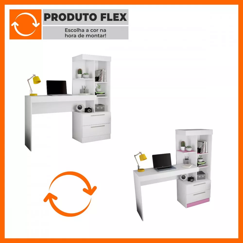 Image 5 of 7 of Mesa para Escritório com Estante e 2 Gavetas Flex Office Notável