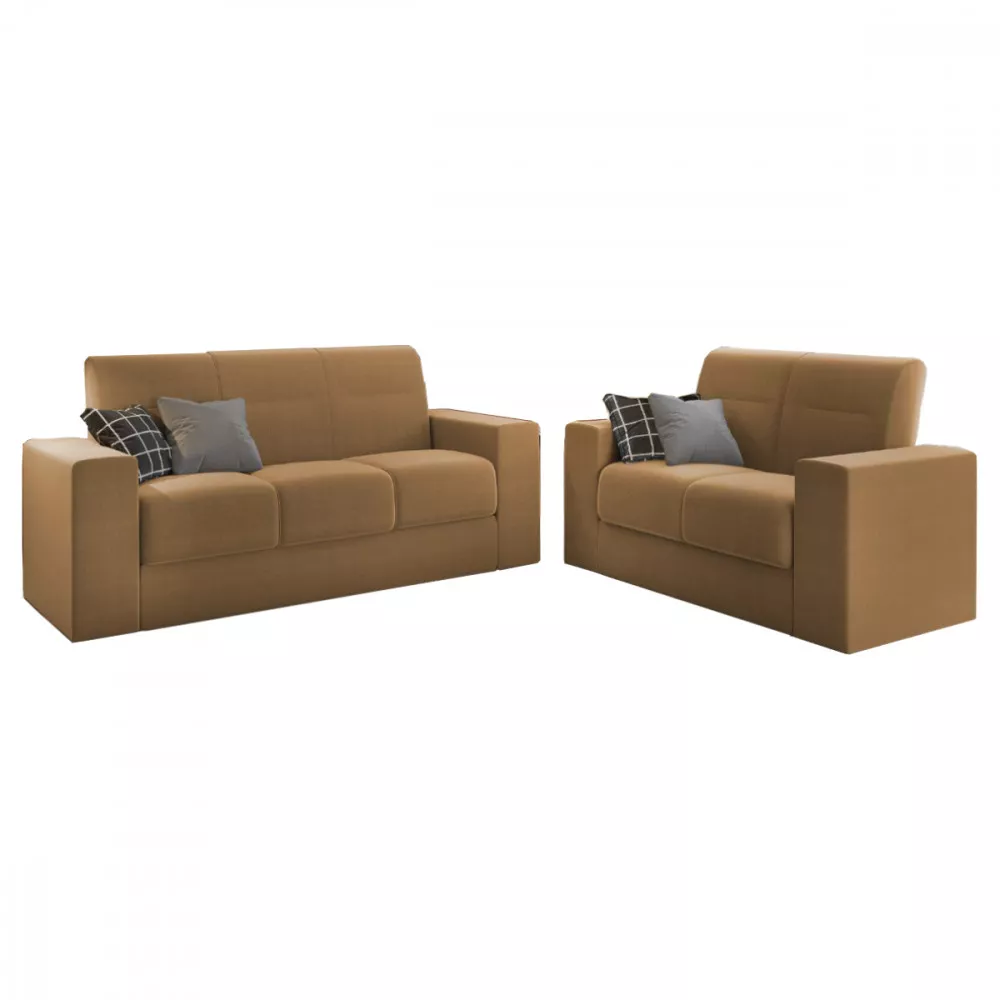 Image 0 of 5 of Conjunto Sofá 2 e 3 Lugares 1050 Recife Suede Amassado Caramelo Mamflex