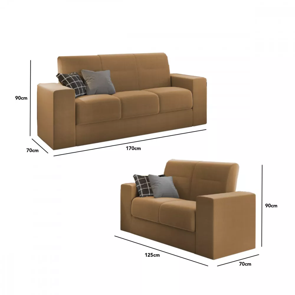 Image 2 of 5 of Conjunto Sofá 2 e 3 Lugares 1050 Recife Suede Amassado Caramelo Mamflex