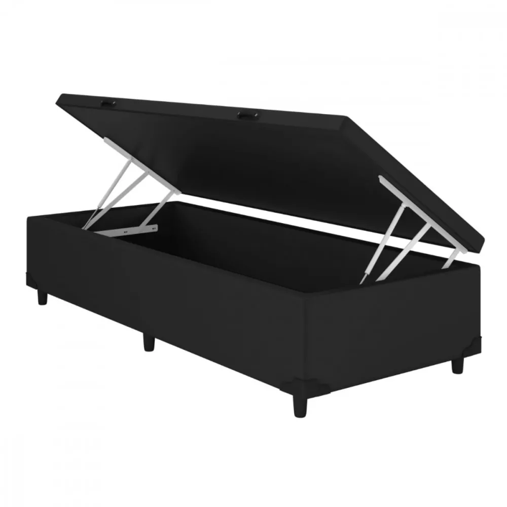 Image 0 of 1 of Base Para Cama Box Solteiro Com Baú Sued Preto Sanmade Maite