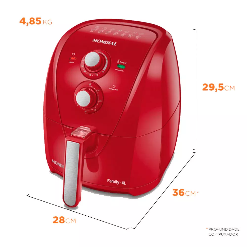 Image 3 of 6 of Fritadeira Elétrica sem Óleo Air Fryer AFN-40-FR 4 Litros 1500W Mondial