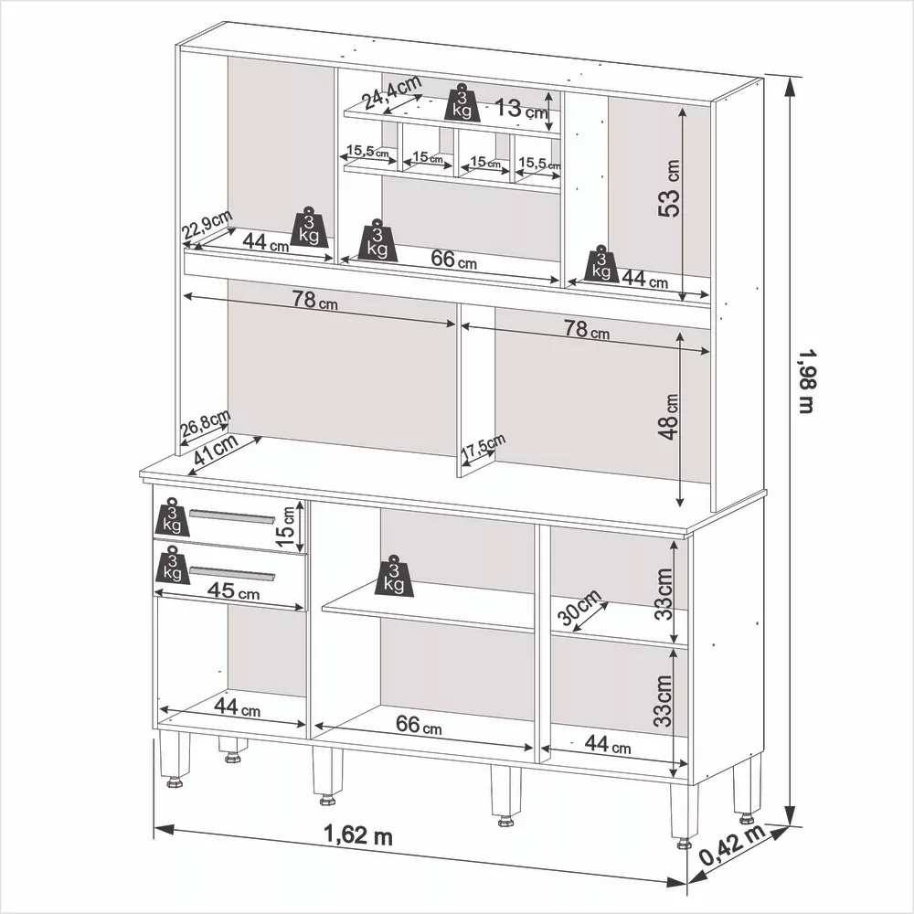Image 2 of 4 of Cozinha Luna Plus 6 Portas 2 Gavetas Imop
