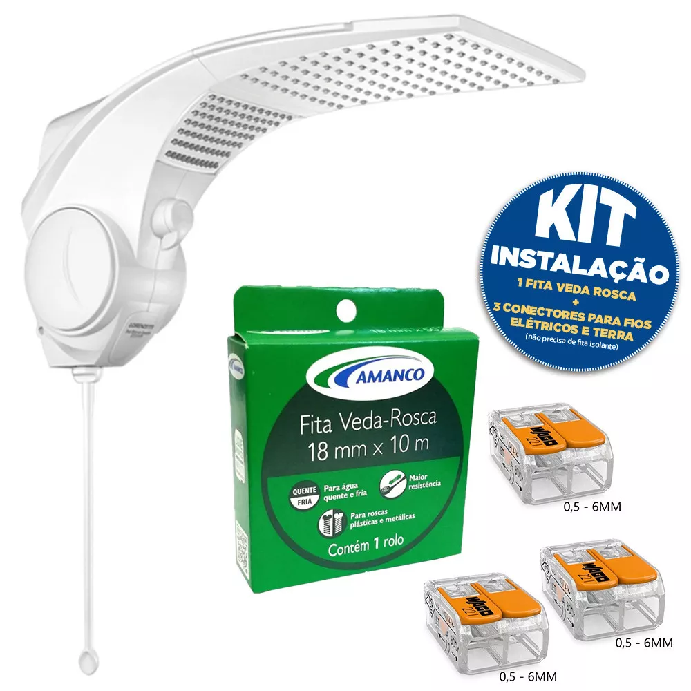 Image 0 of 1 of Kit Chuveiro Eletrônico Duo Shower Quadrado 7500W 220v Lorenzetti + Conector De Emenda + Fita Veda Rosca