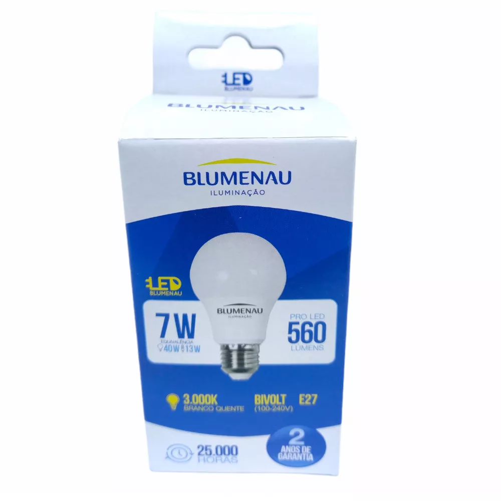 Image 1 of 3 of Lâmpada LED Bulbo 7W Bivolt 560 Lumens 3000K Blumenau