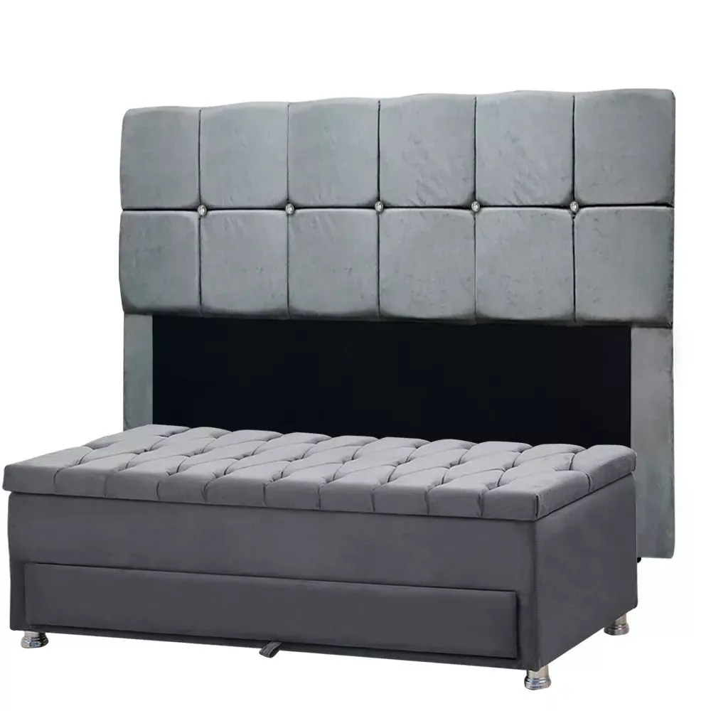 Image 0 of 12 of Conjunto Cabeceira Mila + Calçadeira Munique 160cm Veludo Cinza Speciale Home