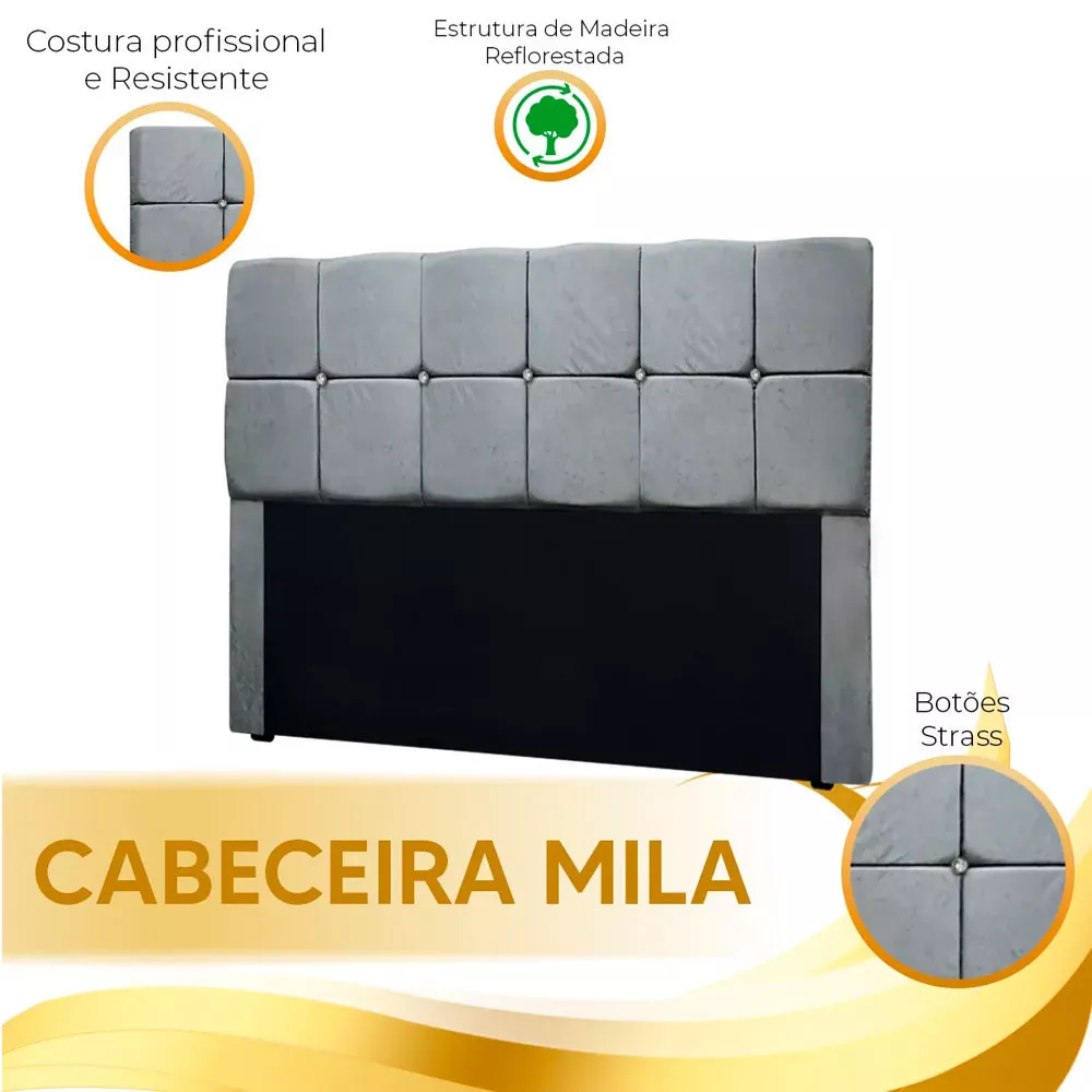 Image 5 of 12 of Conjunto Cabeceira Mila + Calçadeira Munique 160cm Veludo Cinza Speciale Home