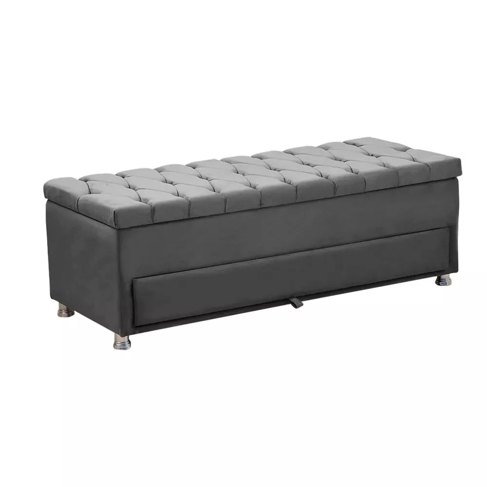 Image 7 of 12 of Conjunto Cabeceira Mila + Calçadeira Munique 160cm Veludo Cinza Speciale Home