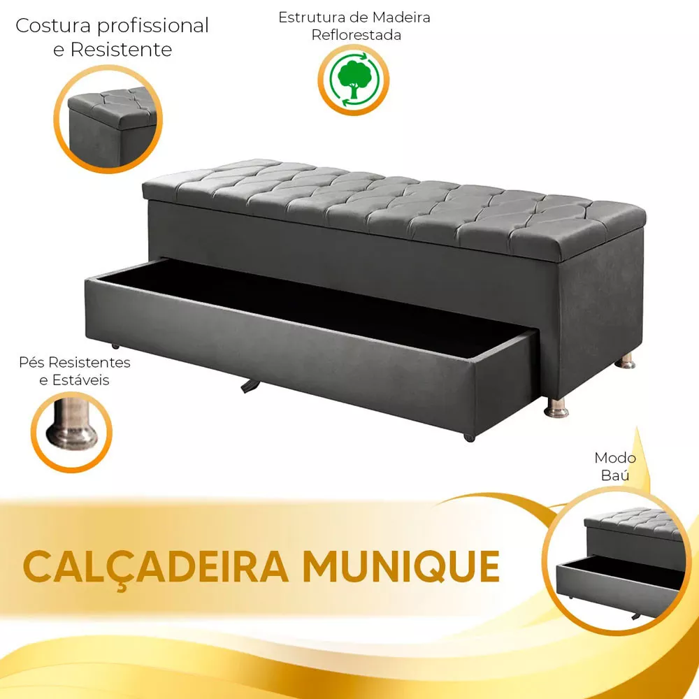 Image 11 of 12 of Conjunto Cabeceira Mila + Calçadeira Munique 160cm Veludo Cinza Speciale Home
