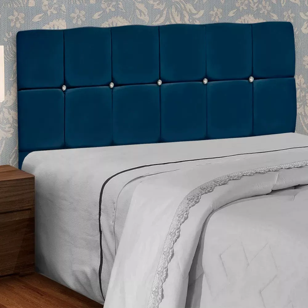 Image 1 of 11 of Conjunto Cabeceira Mila + Calçadeira Munique 195cm Veludo Azul Speciale Home