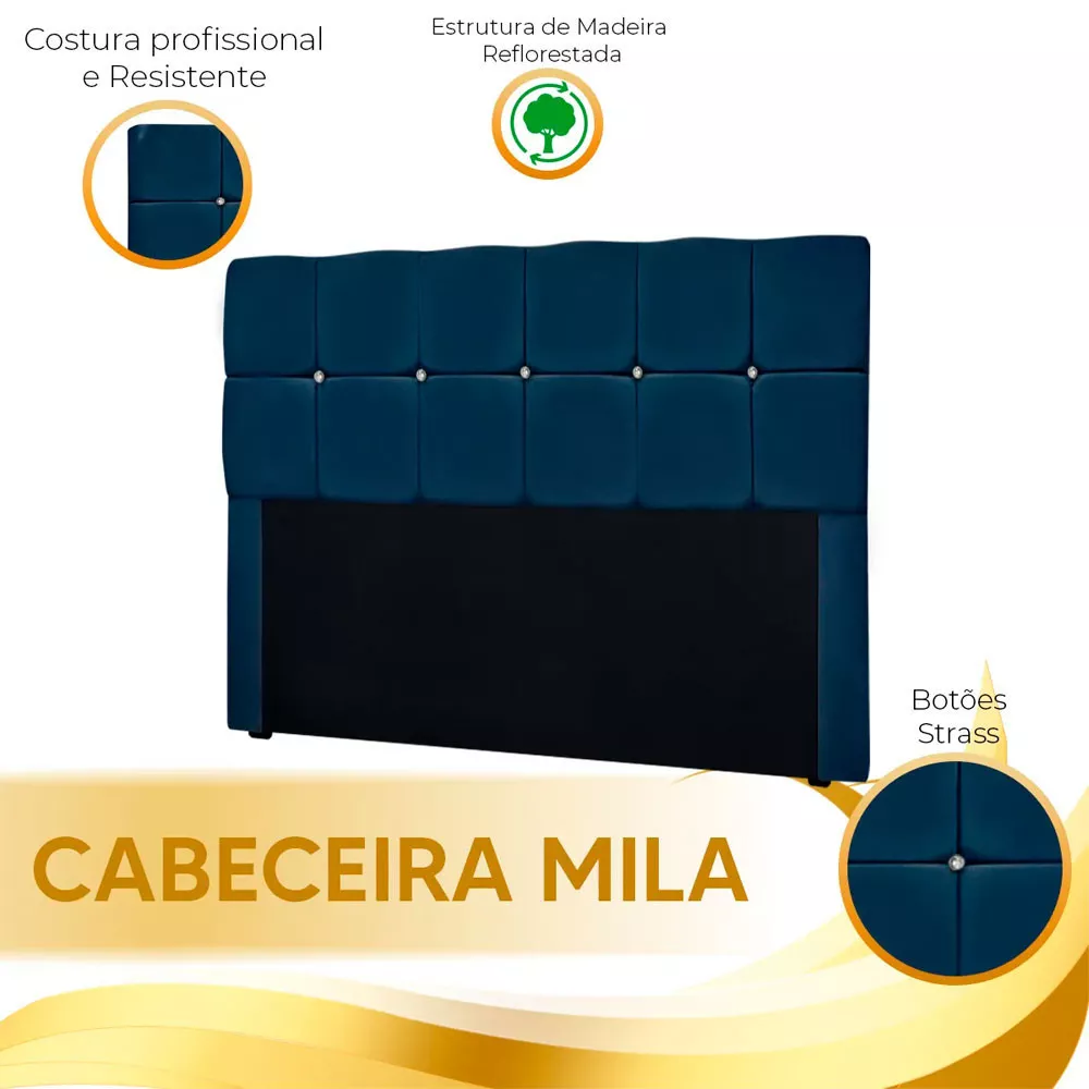 Image 5 of 11 of Conjunto Cabeceira Mila + Calçadeira Munique 195cm Veludo Azul Speciale Home