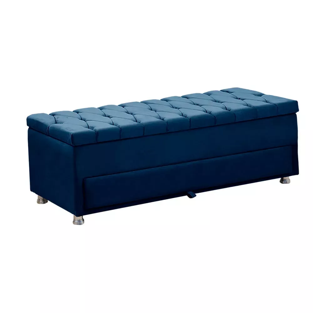Image 6 of 11 of Conjunto Cabeceira Mila + Calçadeira Munique 195cm Veludo Azul Speciale Home