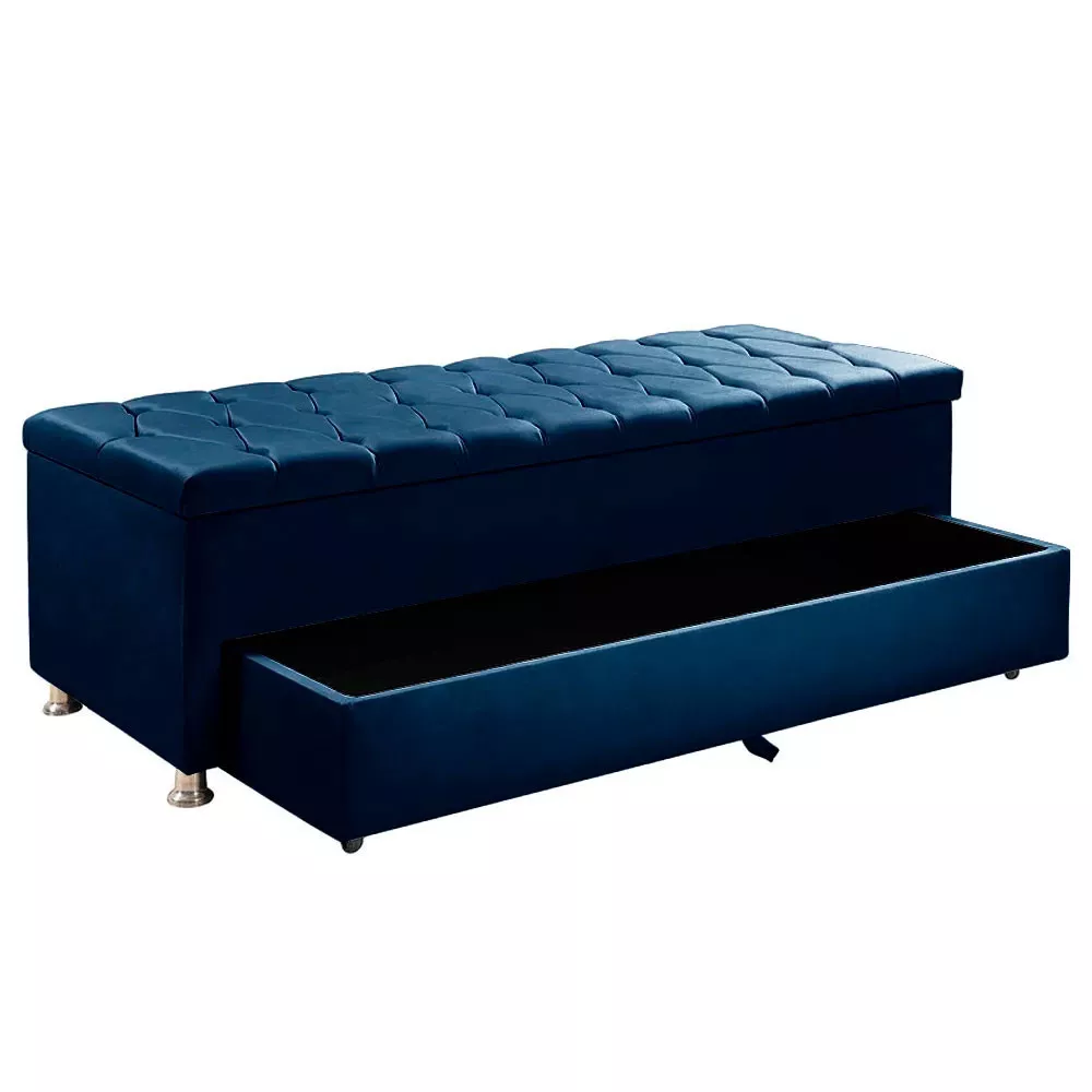 Image 8 of 11 of Conjunto Cabeceira Mila + Calçadeira Munique 195cm Veludo Azul Speciale Home