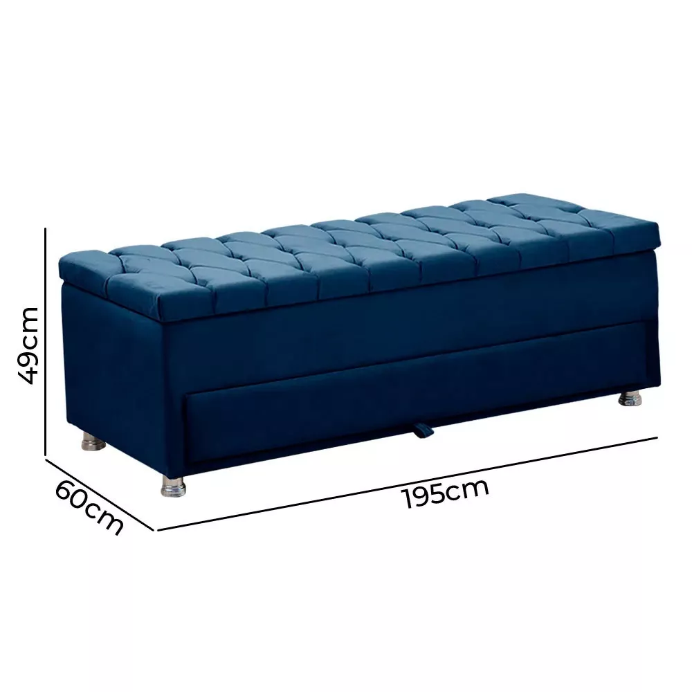Image 9 of 11 of Conjunto Cabeceira Mila + Calçadeira Munique 195cm Veludo Azul Speciale Home