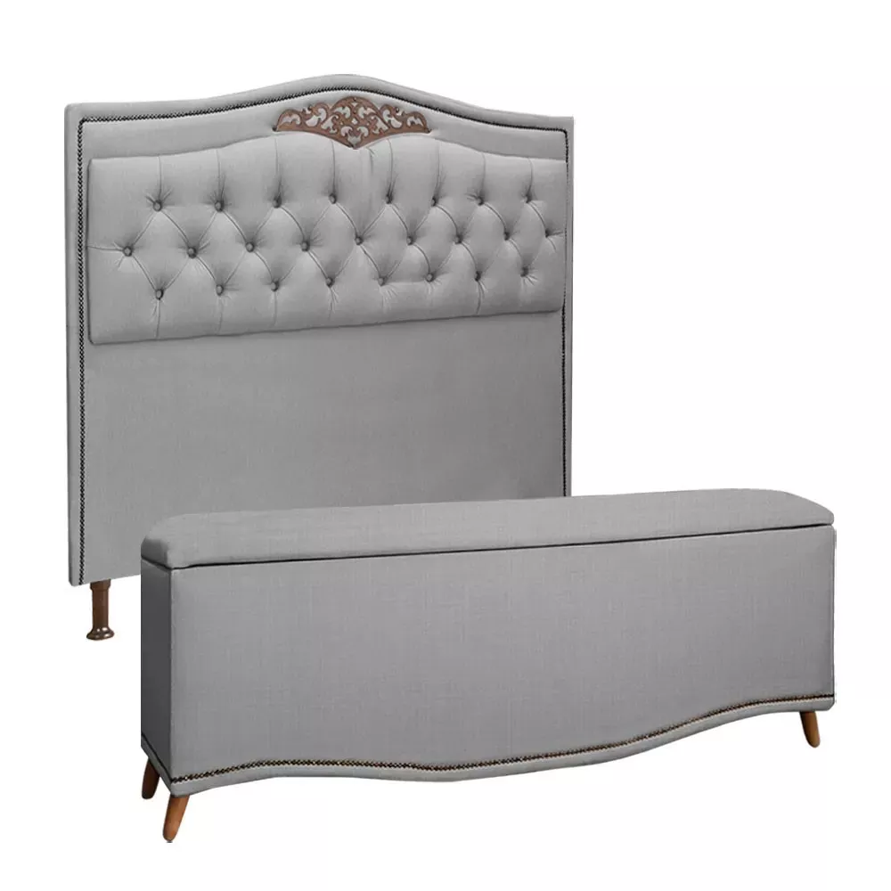Image 0 of 7 of Conjunto Cabeceira e Calçadeira Holanda 140cm Linho Speciale Home