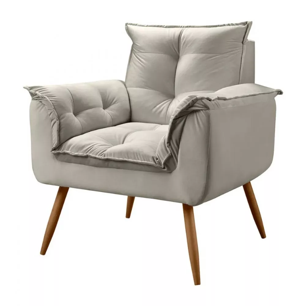 Image 2 of 10 of Conjunto de 2 Poltronas e 2 Puff Opala Veludo Bege Marfim Speciale Home